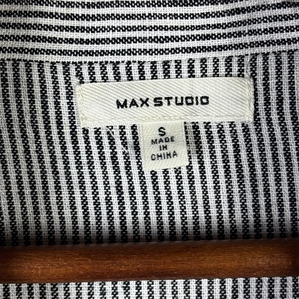 MAX STUDIO Striped Blazer Women's Size‎ Small Ruched Sleeve Linen Blend Nautical